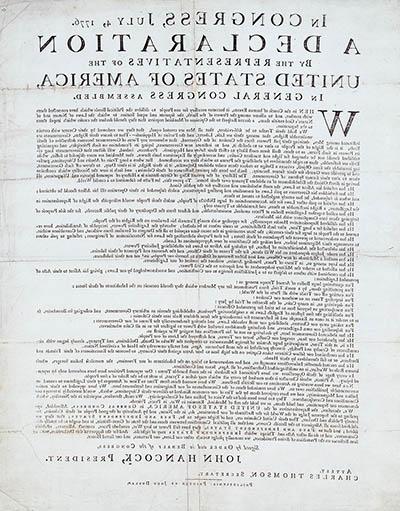 In Congress, July 4, 1776. A Declaration by the Representatives of the United States of America, in General Congress Assembled. Broadside